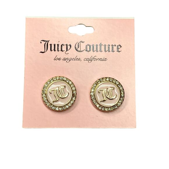 NEW Juicy Couture Earrings JC Logo, Pink Enamel & Rhinestones - Picture 5 of 9